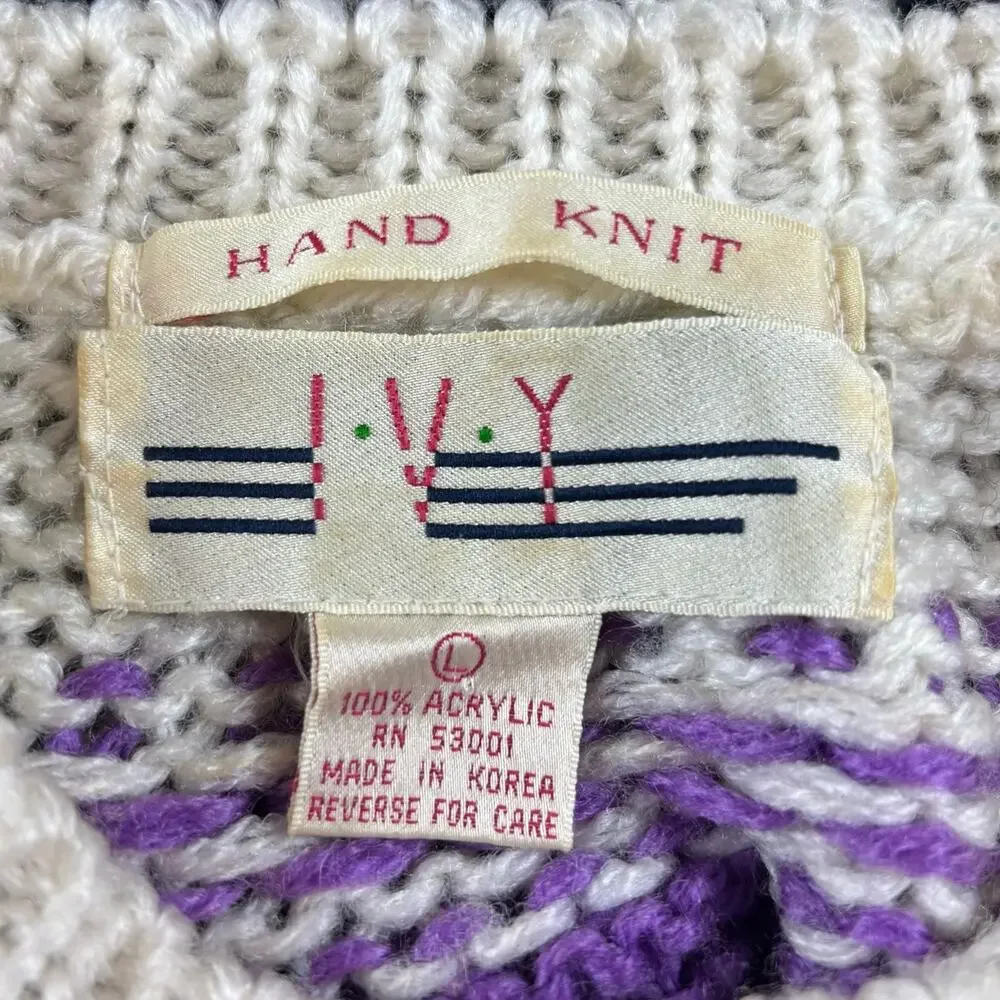 Hand Knit Vintage Fair Isle Nordic Sweater IVY L Chunky Knit Cozycore Soft 90s